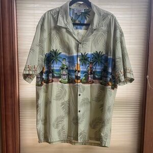 Pacific Legend Apparel Green Tropical Hawaiian Men's Shirt Beer Made in USA 2XL